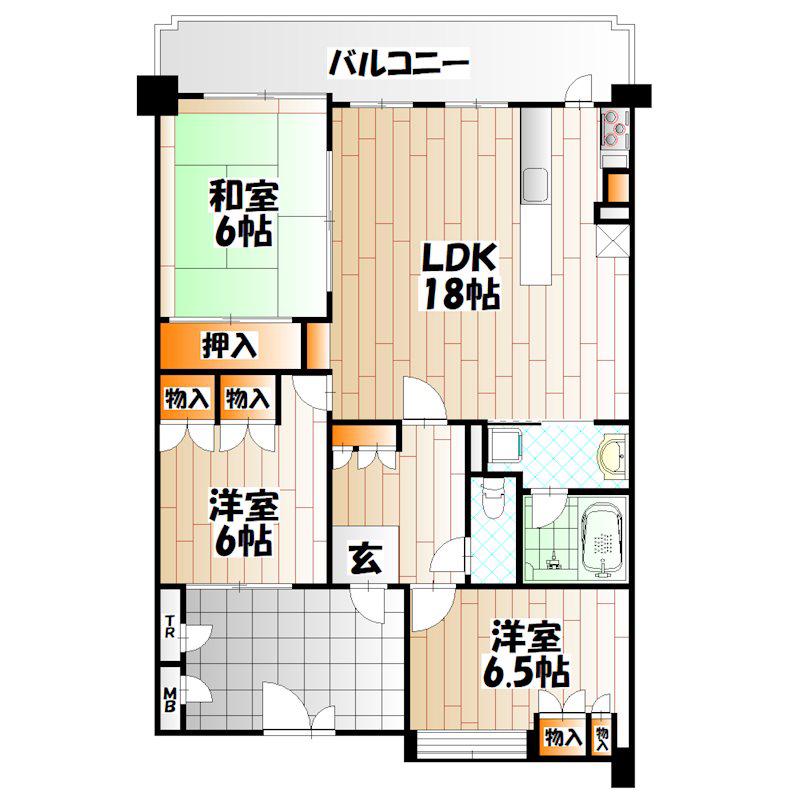アーティックス・エグゼ足原(3LDK/3階)の間取り写真
