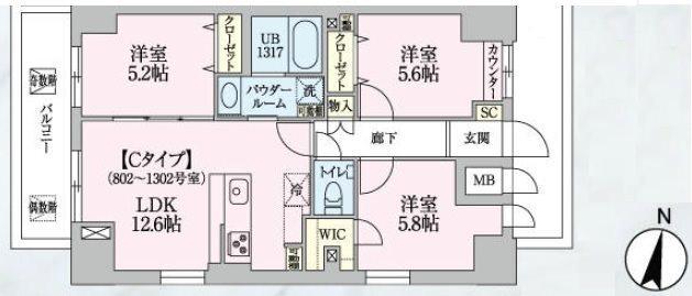 アーバンスカイライン大宮(3LDK/9階)の間取り写真