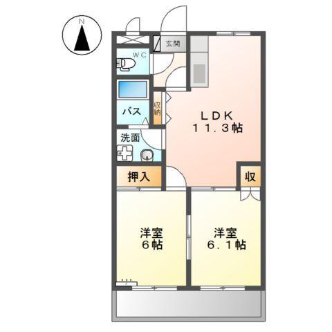 フォレスト粕川 A棟(2LDK/1階)の間取り写真