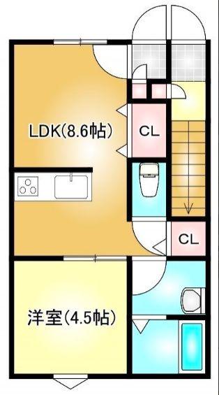 EARL´S COURT下泉(1LDK/1階)の間取り写真