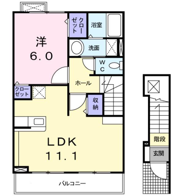ヴィクト・ワール(1LDK/2階)の間取り写真