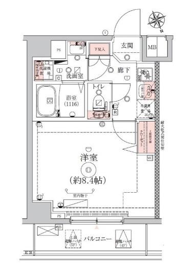 エストゥルース東向島(1K/4階)の間取り写真