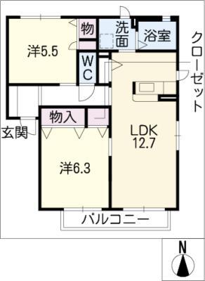 シャーメゾン細畑(2LDK/1階)の間取り写真