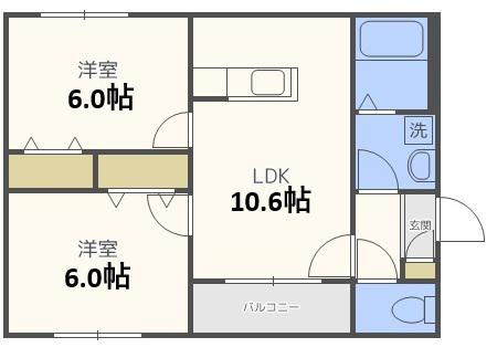 RITZ GRANDE 白石駅(2LDK/3階)の間取り写真