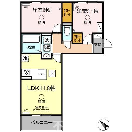アムール宇土(2LDK/1階)の間取り写真