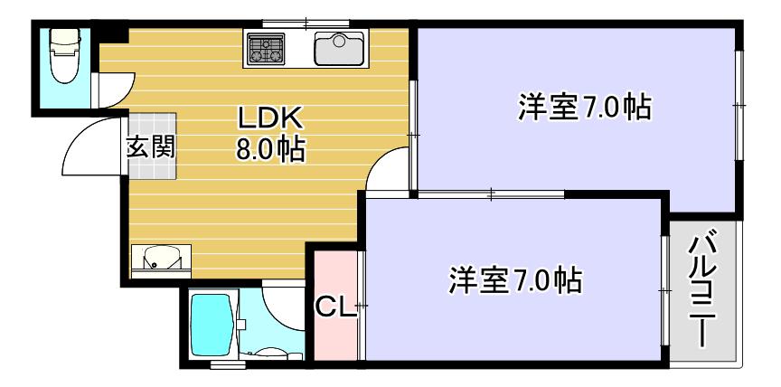 遠里小野ハイツ(2LDK/5階)の間取り写真