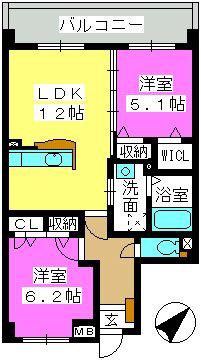 グラン・ブルー和気(2LDK/2階)の間取り写真