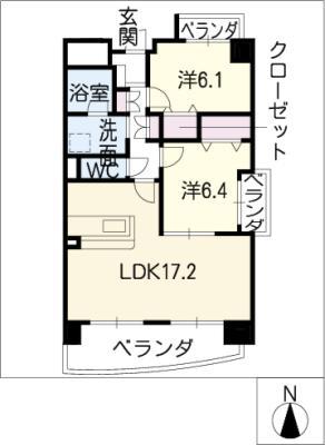 シャルム12(2LDK/8階)の間取り写真