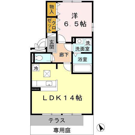 プロスペラール(1LDK/1階)の間取り写真