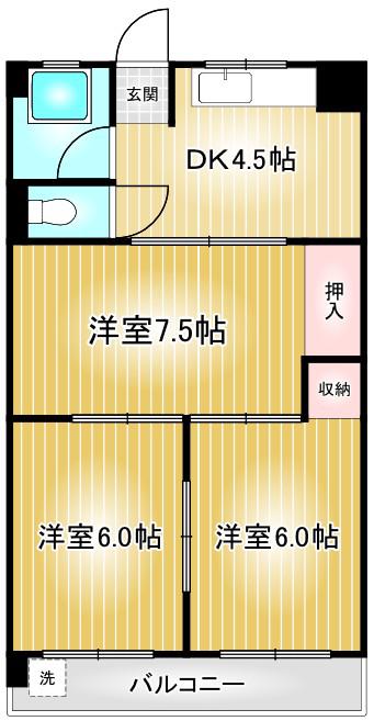 第1協和コーポ(3DK/5階)の間取り写真