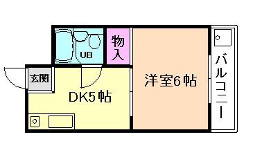 メイプルワン(1DK/2階)の間取り写真