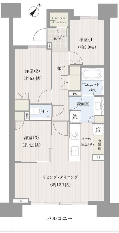 HARUMI FLAG SUN VILLAGE F棟(3LDK/2階)の間取り写真