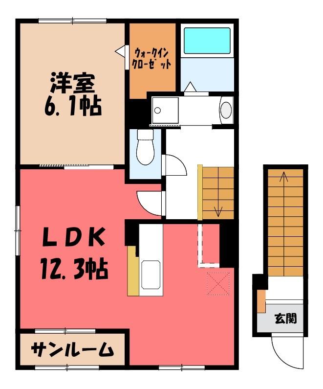 ウエスト.ゲート I(1LDK/2階)の間取り写真