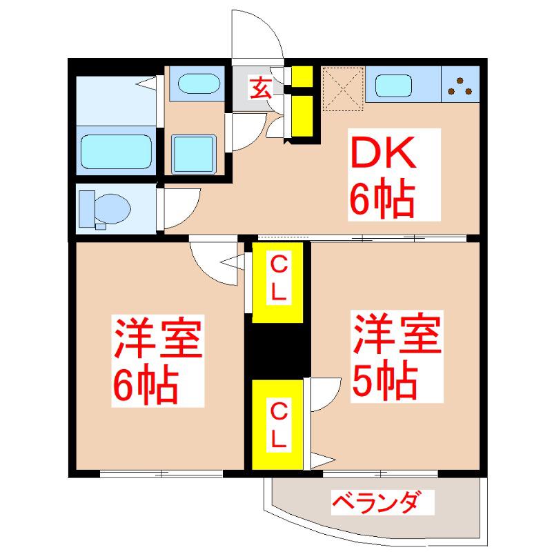 さくらヒルズ唐湊壱番館(2DK/3階)の間取り写真