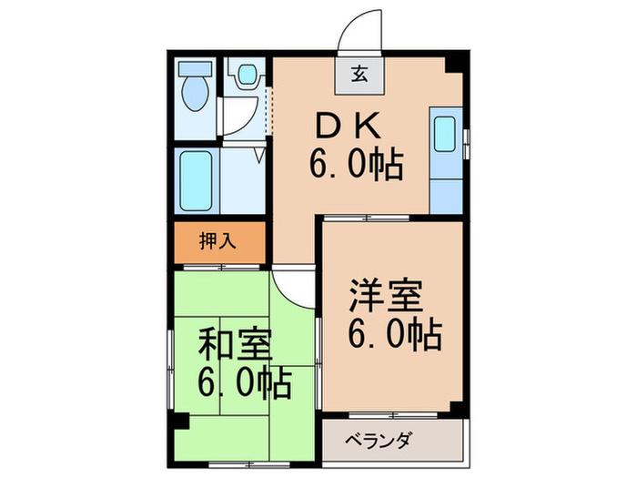 眞光ハイツ(2DK/4階)の間取り写真