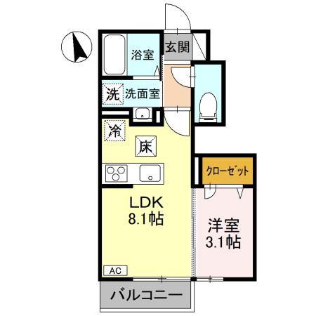 トリシアルミエール(1LDK/1階)の間取り写真