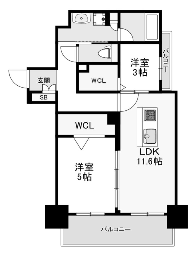 アーバネックス南新町(2LDK/6階)の間取り写真