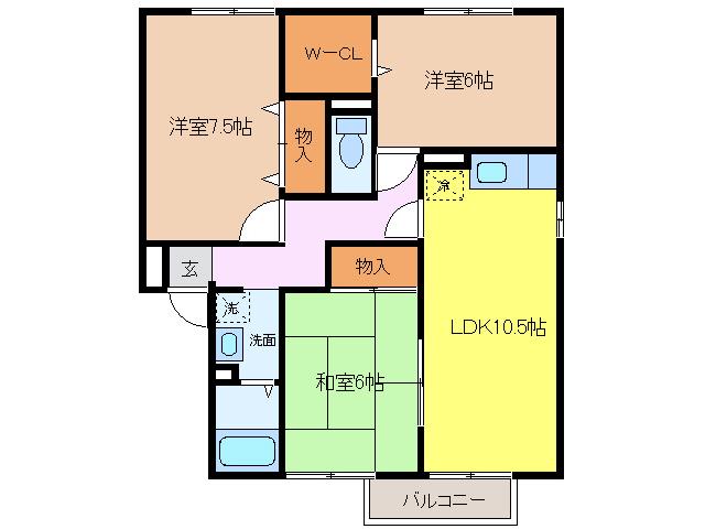 エスポワール大川田 III(3LDK/2階)の間取り写真