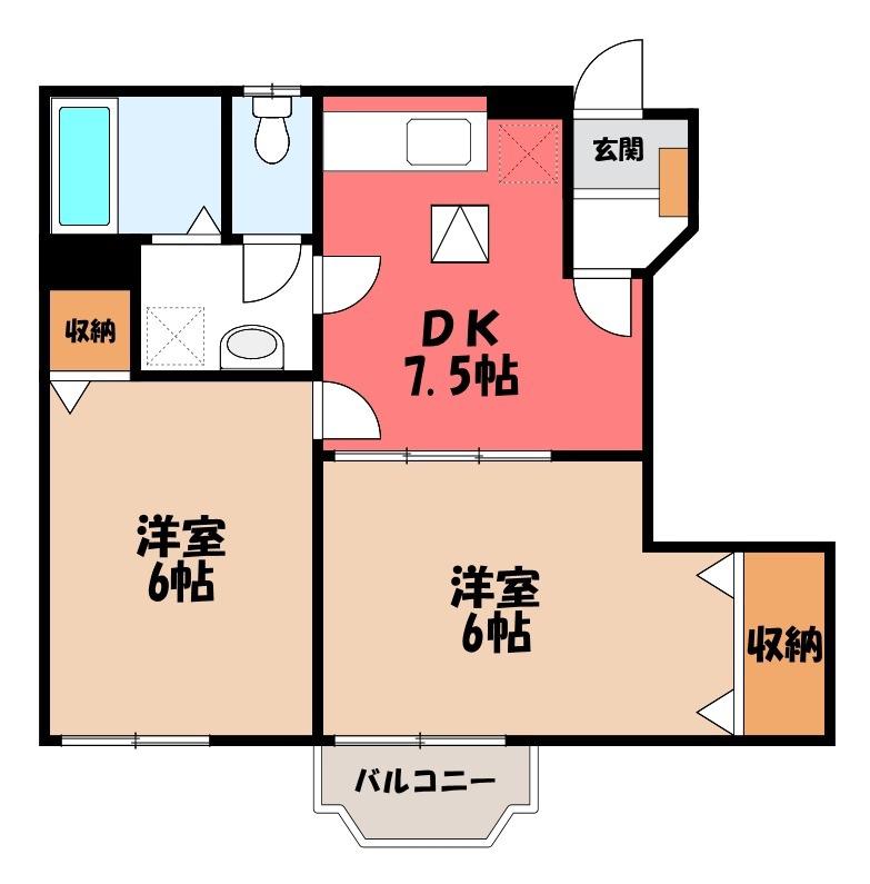 アーバンヒルズ(2DK/1階)の間取り写真