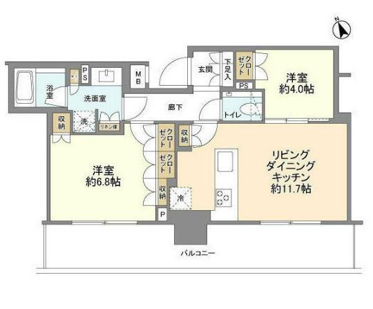 アトラスタワー五反田(2LDK/23階)の間取り写真