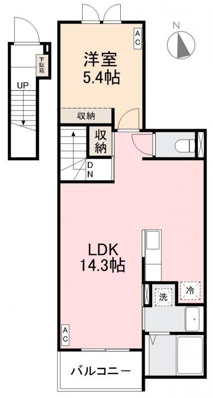 ロードサイドヒルズ三条(1LDK/2階)の間取り写真
