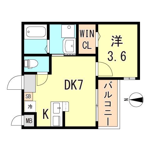 ワコーレヴィータ霞ヶ丘1丁目(1DK/1階)の間取り写真