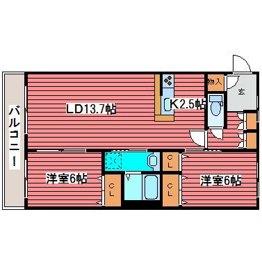 エクセルI番館(2LDK/2階)の間取り写真