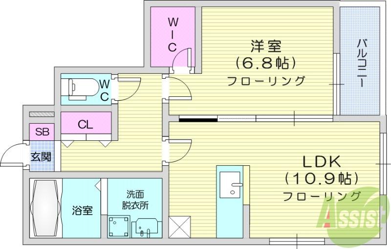 レジュウィールI棟(1LDK/1階)の間取り写真