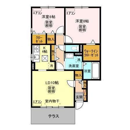 ROYALGARDENCASAHARA(2LDK/1階)の間取り写真