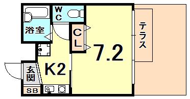 ドム北口(1K/1階)の間取り写真