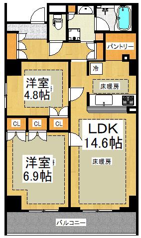 エバー グリーン(2LDK/7階)の間取り写真