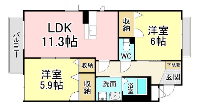 シャーメゾンJ・K(2LDK/3階)の間取り写真