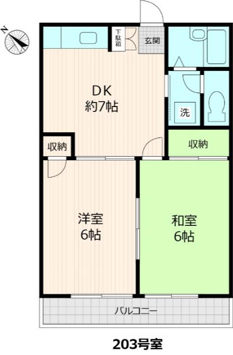 リバーサイドハイム(2DK/2階)の間取り写真