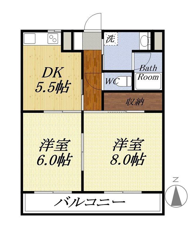 ヴィラ楠の宮III(2DK/2階)の間取り写真