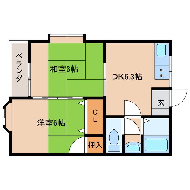 霧島コーポ(2DK/2階)の間取り写真