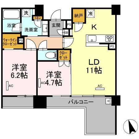セントラルレジデンス東中野(2LDK/6階)の間取り写真
