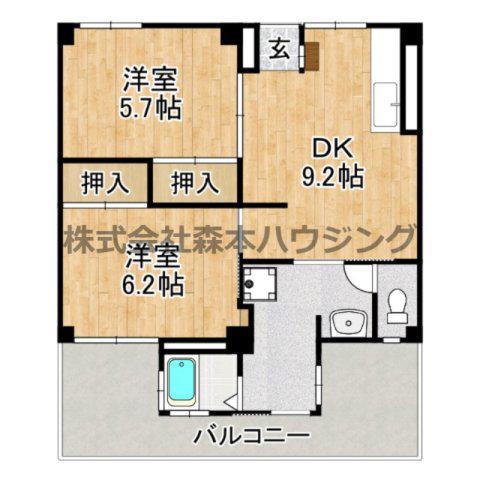 ビレッジハウス私部6号棟(2DK/1階)の間取り写真