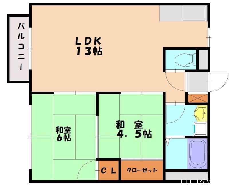 エルディム宗像(2LDK/1階)の間取り写真