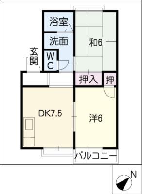 ピアチェーレM(2DK/2階)の間取り写真