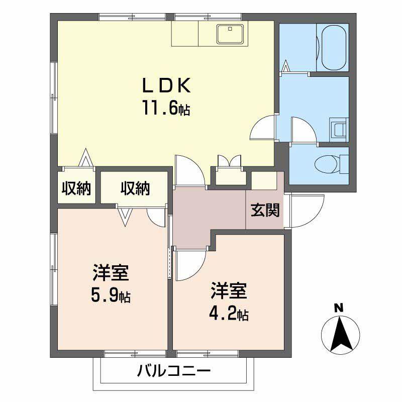 フレグランス南松永 B棟(2LDK/1階)の間取り写真