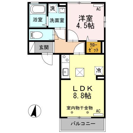とさでん交通後免線 舟戸駅 徒歩2分 3階建 築13年(1LDK/1階)の間取り写真