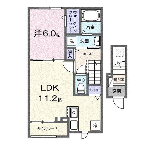 ミーティア(1LDK/2階)の間取り写真