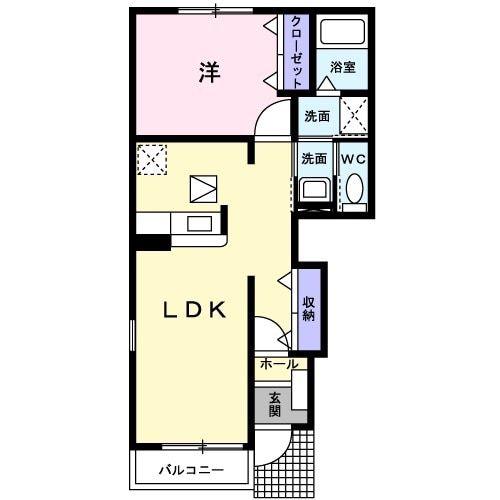 コアみのりB(1LDK/1階)の間取り写真