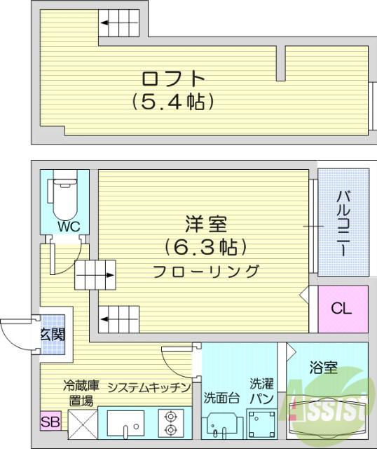 グラード穀町(1K/1階)の間取り写真