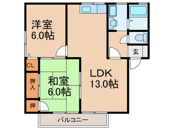 サンクレストF(2LDK/2階)の間取り写真