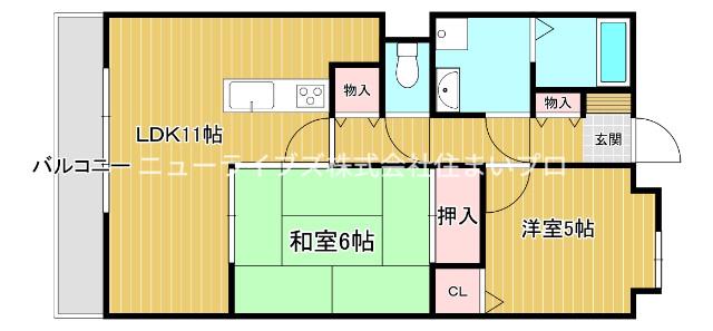 グレイシィーケイワイ(2LDK/5階)の間取り写真