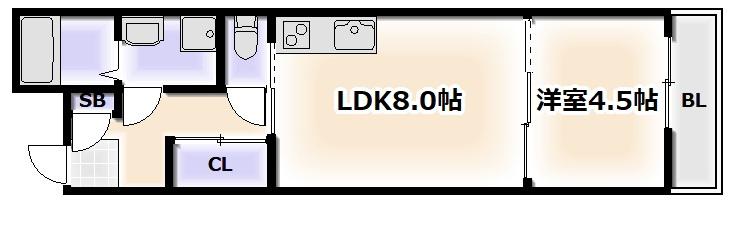 地下鉄御堂筋線 あびこ駅 徒歩10分 5階建 築18年(1DK/4階)の間取り写真