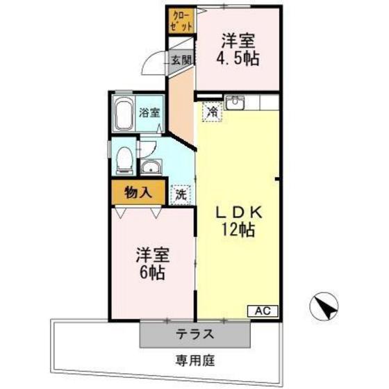 ヒルクレストS(2LDK/1階)の間取り写真