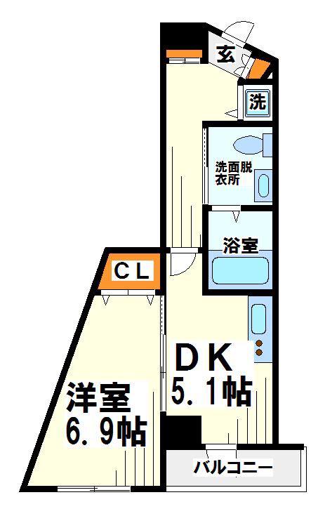 プラウドフラット仙川(1DK/1階)の間取り写真