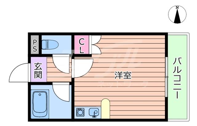 ビスタ千里丘V(ワンルーム/2階)の間取り写真